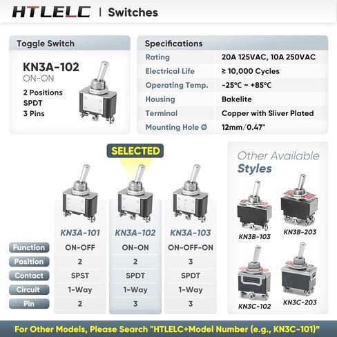 6 قطع تبديل التبديل مع غطاء مقاوم للماء KN3A-102، تشغيل/تشغيل SPDT 3Pin 20A 12 مم/0.47 بوصة مفاتيح هزازة الباكليت شديدة التحمل محطة نحاسية مطلية بالفضة لسيارة السيارات البحرية in Kuwait