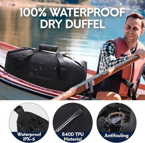Haimont 100% Waterproof Duffel Bag Airtight Dry Duffel Backpack 840D TPU Heavy Duty Duffle Backpack for Kayaking, SUP, Rafting, Fishing, Adventure, Boating, Black, 45L in Saudi Arabia