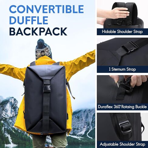 Haimont 100% Waterproof Duffel Bag Airtight Dry Duffel Backpack 840D TPU Heavy Duty Duffle Backpack for Kayaking, SUP, Rafting, Fishing, Adventure, Boating, Black, 45L in Saudi Arabia