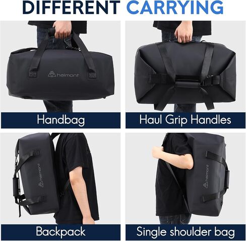 Haimont 100% Waterproof Duffel Bag Airtight Dry Duffel Backpack 840D TPU Heavy Duty Duffle Backpack for Kayaking, SUP, Rafting, Fishing, Adventure, Boating, Black, 45L in Saudi Arabia