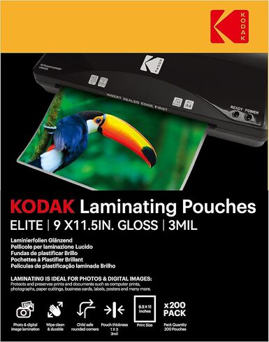Kodak Laminating Pouches 3MIL 200 Pack 9×11.5 inches Hot Thermal Laminating Sheets, Holds 8.5×11 inches Sheets Documents, Rounded Corner. in Saudi Arabia