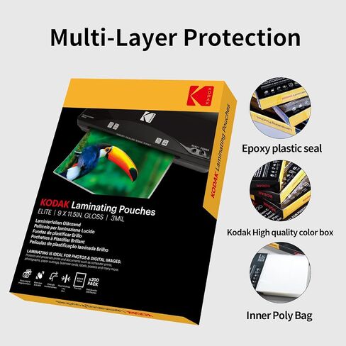 Kodak Laminating Pouches 3MIL 200 Pack 9×11.5 inches Hot Thermal Laminating Sheets, Holds 8.5×11 inches Sheets Documents, Rounded Corner. in Saudi Arabia