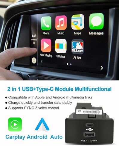 Carplay USB Interface Hub HC3Z-19A387-B-G USB+Type-C Module متوافق مع Ford Lincoln SYNC 3 الإصدار 3.4 يدعم الشحن السريع، مناسب لـ Apple Carplay Android in Kuwait