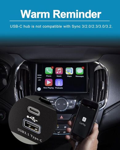 Carplay USB Interface Hub HC3Z-19A387-B-G USB+Type-C Module متوافق مع Ford Lincoln SYNC 3 الإصدار 3.4 يدعم الشحن السريع، مناسب لـ Apple Carplay Android in Kuwait