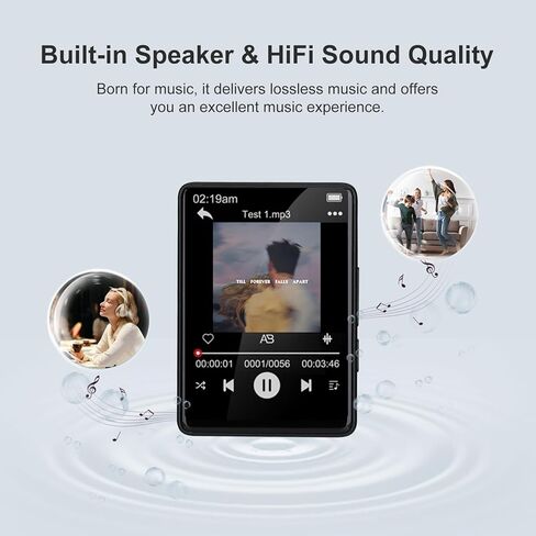 مشغل MP3 SKYBESS بلوتوث مع بطاقة TF سعة 32 جيجابايت، شاشة لمس كاملة 2.4 بوصة مشغل موسيقى MP3 HiFi جودة موسيقى لا تفقد فقدانها مع مكبر صوت عالي الدقة مدمج وراديو FM ومسجل صوت، بما في ذلك سماعات الأذن in Kuwait