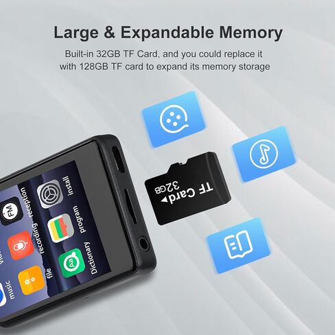 مشغل MP3 SKYBESS بلوتوث مع بطاقة TF سعة 32 جيجابايت، شاشة لمس كاملة 2.4 بوصة مشغل موسيقى MP3 HiFi جودة موسيقى لا تفقد فقدانها مع مكبر صوت عالي الدقة مدمج وراديو FM ومسجل صوت، بما في ذلك سماعات الأذن in Kuwait