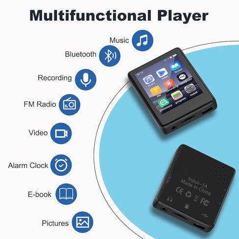 مشغل MP3 SKYBESS بلوتوث مع بطاقة TF سعة 32 جيجابايت، شاشة لمس كاملة 2.4 بوصة مشغل موسيقى MP3 HiFi جودة موسيقى لا تفقد فقدانها مع مكبر صوت عالي الدقة مدمج وراديو FM ومسجل صوت، بما في ذلك سماعات الأذن in Kuwait