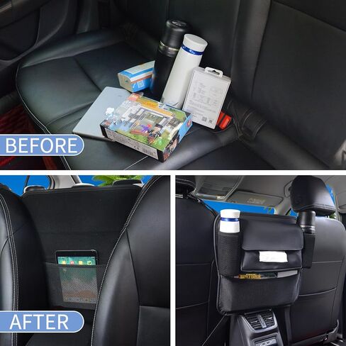 حامل مناديل السيارة Ovege (الترقية إلى الحجم الأكبر: 9.84 * 5.12 * 3.74 بوصة) حامل قناع لحامل مناديل السيارة من جلد البولي يوريثان ملحقات السيارة للمقعد الخلفي in Kuwait