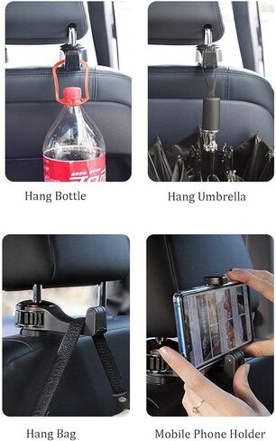 Pincuttee 2 في 1 مسند رأس السيارة خطاف مخفي 2 حزمة، خطاف مسند رأس السيارة مع حامل هاتف، خطاف ظهر المقعد للمحافظ والحقائب، منظم تخزين المركبات العالمي (أحمر، قطعتين) in Kuwait