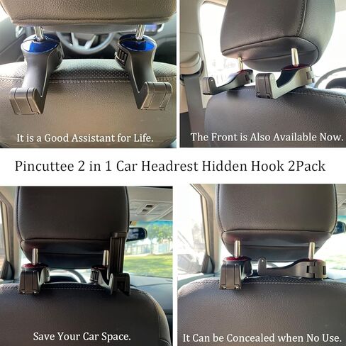 Pincuttee 2 في 1 مسند رأس السيارة خطاف مخفي 2 حزمة، خطاف مسند رأس السيارة مع حامل هاتف، خطاف ظهر المقعد للمحافظ والحقائب، منظم تخزين المركبات العالمي (أحمر، قطعتين) in Kuwait