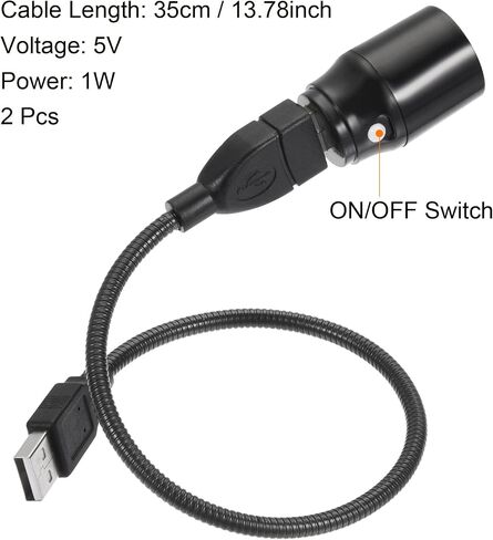 MECCANIXITY USB LED ضوء كشاف ضوء أبيض مع سلك تمديد USB2.0 مرن قابل للانحناء 35 سم أسود، عبوة من 2 in Saudi Arabia