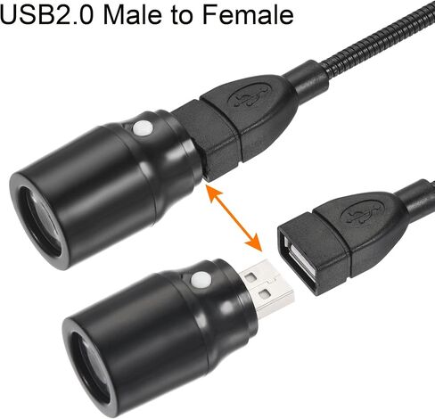 MECCANIXITY USB LED ضوء كشاف ضوء أبيض مع سلك تمديد USB2.0 مرن قابل للانحناء 35 سم أسود، عبوة من 2 in Saudi Arabia
