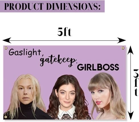 علم المفروشات "Gaslight، Gatekeep، Girlboss" مقاس 3 × 5 أقدام مع 4 حلقات نحاسية لافتة حفلات مضحكة داخلية، هدية جدارية لتزيين غرفة الكلية in Kuwait