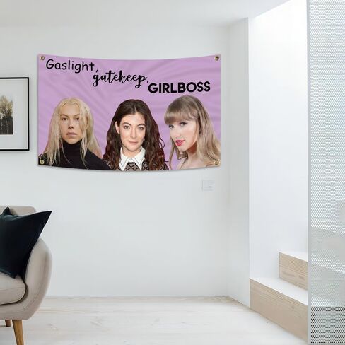 علم المفروشات "Gaslight، Gatekeep، Girlboss" مقاس 3 × 5 أقدام مع 4 حلقات نحاسية لافتة حفلات مضحكة داخلية، هدية جدارية لتزيين غرفة الكلية in Kuwait