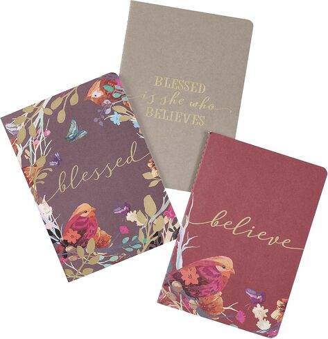 Blessed is She Who Believes Burgundy, Eggplant, Gray w/Gold Foil Accents Inspirational Softcover Notebooks, Set of Three, Medium in Saudi Arabia