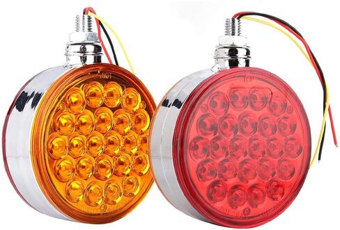 aqxreight - مستدير مزدوج الوجه، حامل مسمار واحد 48 مصباح LED عاكس للضوء مع غطاء من الكروم محكم الغلق in Kuwait