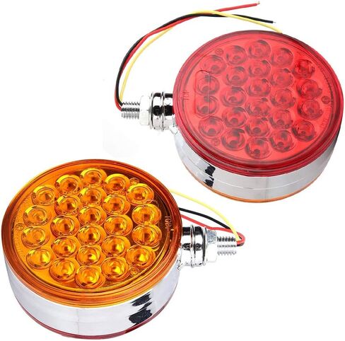 aqxreight - مستدير مزدوج الوجه، حامل مسمار واحد 48 مصباح LED عاكس للضوء مع غطاء من الكروم محكم الغلق in Kuwait