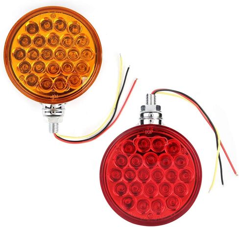 aqxreight - مستدير مزدوج الوجه، حامل مسمار واحد 48 مصباح LED عاكس للضوء مع غطاء من الكروم محكم الغلق in Kuwait