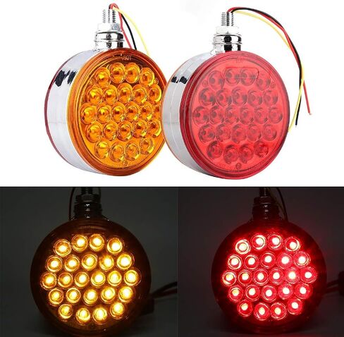 aqxreight - مستدير مزدوج الوجه، حامل مسمار واحد 48 مصباح LED عاكس للضوء مع غطاء من الكروم محكم الغلق in Kuwait