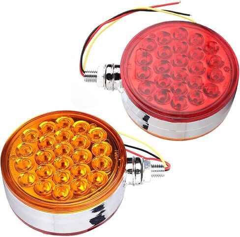 aqxreight - مستدير مزدوج الوجه، حامل مسمار واحد 48 مصباح LED عاكس للضوء مع غطاء من الكروم محكم الغلق in Kuwait