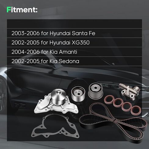 Scitoo TBK323 Timing Belt Kit Water Pump with Hydraulic Tensioner Fits 2003-2006 for Hyundai Santa Fe 2002-2005 for Hyundai XG350 2004-2006 for Kia Amanti 2002-2005 for Kia Sedona 3.5L in Saudi Arabia