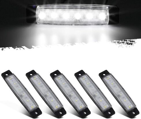 Partsam 5 قطع 3.8 بوصة 6 مصابيح LED بيضاء لعلامات التخليص للشاحنات المقطورة والدراجات النارية والتخييم، قارب المرافق البحرية شريط داخلي ضوء مجاملة/سطح السفينة لقارب بونتون كاياك يخت شراعي 12 فولت in Saudi Arabia