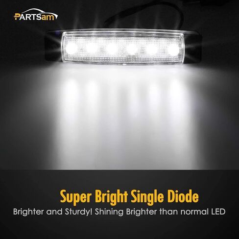 Partsam 5 قطع 3.8 بوصة 6 مصابيح LED بيضاء لعلامات التخليص للشاحنات المقطورة والدراجات النارية والتخييم، قارب المرافق البحرية شريط داخلي ضوء مجاملة/سطح السفينة لقارب بونتون كاياك يخت شراعي 12 فولت in Saudi Arabia