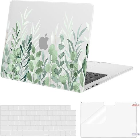 MOSISO Compatible with MacBook Air 13.6 inch Case 2022 2023 2024 Release M3 A3113 M2 A2681 with Touch ID, Plastic Eucalyptus Leaves Hard Shell Case & Keyboard Cover & Screen Protector, Transparent in Saudi Arabia