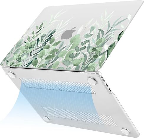 MOSISO Compatible with MacBook Air 13.6 inch Case 2022 2023 2024 Release M3 A3113 M2 A2681 with Touch ID, Plastic Eucalyptus Leaves Hard Shell Case & Keyboard Cover & Screen Protector, Transparent in Saudi Arabia