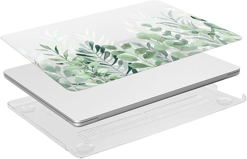 MOSISO Compatible with MacBook Air 13.6 inch Case 2022 2023 2024 Release M3 A3113 M2 A2681 with Touch ID, Plastic Eucalyptus Leaves Hard Shell Case & Keyboard Cover & Screen Protector, Transparent in Saudi Arabia
