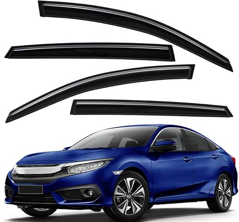 Lightronic WV94682 Outside-Mount Side Window Visor Deflector Rain Guard, Dark Smoke, 4-Pieces Set, Fits 2016-2021 Honda Civic (Sedan) in Saudi Arabia