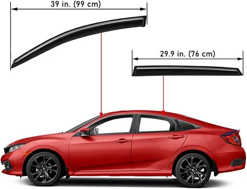 Lightronic WV94682 Outside-Mount Side Window Visor Deflector Rain Guard, Dark Smoke, 4-Pieces Set, Fits 2016-2021 Honda Civic (Sedan) in Saudi Arabia