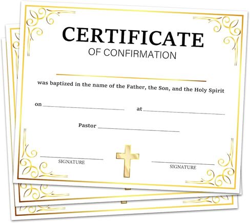 25 شهادة تأكيد ديني، شهادات معمودية لتعميد الكنيسة، هدايا تقدير لتكريس الطفل الكاثوليكي، ورقة شهادة تكريس الطفل، 8 × 10 بوصة (ذهبي) - DH142 in Kuwait