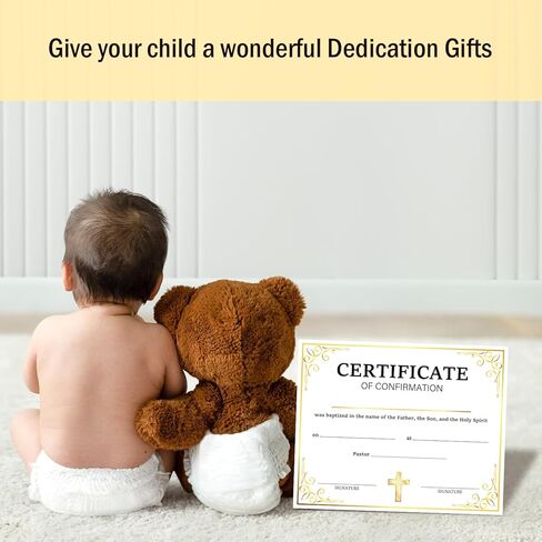 25 شهادة تأكيد ديني، شهادات معمودية لتعميد الكنيسة، هدايا تقدير لتكريس الطفل الكاثوليكي، ورقة شهادة تكريس الطفل، 8 × 10 بوصة (ذهبي) - DH142 in Kuwait