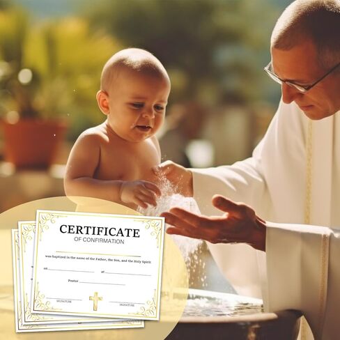 25 شهادة تأكيد ديني، شهادات معمودية لتعميد الكنيسة، هدايا تقدير لتكريس الطفل الكاثوليكي، ورقة شهادة تكريس الطفل، 8 × 10 بوصة (ذهبي) - DH142 in Kuwait