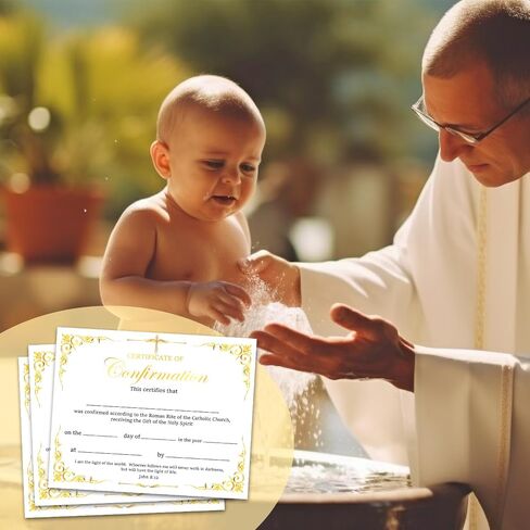 25 شهادة تأكيد ديني، شهادات معمودية لتعميد الكنيسة، هدايا تقدير لتكريس الطفل الكاثوليكي، ورقة شهادة تكريس الطفل، 8 × 10 بوصة (ذهبي) - DH142 in Saudi Arabia