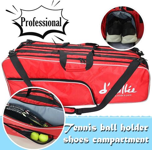 d'yallee Tennis Bag 6 Rackets, Professional Tennis Bag with Shoes Compartment for Men Women, Racquetball Racket, Pickleball Paddles and Other Equipment or Gear in Saudi Arabia