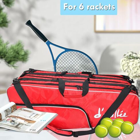 d'yallee Tennis Bag 6 Rackets, Professional Tennis Bag with Shoes Compartment for Men Women, Racquetball Racket, Pickleball Paddles and Other Equipment or Gear in Saudi Arabia