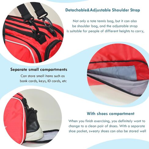 d'yallee Tennis Bag 6 Rackets, Professional Tennis Bag with Shoes Compartment for Men Women, Racquetball Racket, Pickleball Paddles and Other Equipment or Gear in Saudi Arabia