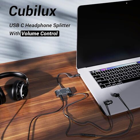 Cubilux 2 سماعة رأس إلى موصل USB C، فاصل سماعة أذن من النوع C ثنائي الاتجاه متوافق مع iPhone 15، Samsung، Google Pixel، هاتف Android، موزع مقبس AUX مزدوج 3.5 مم مع التحكم في مستوى الصوت in Kuwait