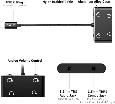 Cubilux 2 سماعة رأس إلى موصل USB C، فاصل سماعة أذن من النوع C ثنائي الاتجاه متوافق مع iPhone 15، Samsung، Google Pixel، هاتف Android، موزع مقبس AUX مزدوج 3.5 مم مع التحكم في مستوى الصوت in Kuwait