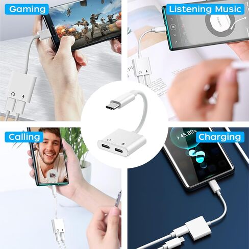 محول سماعة رأس USB من النوع C إلى USB C مزدوج مع شاحن، 2 حزمة 2 في 1 USB C Aux + مقسم محول شاحن لهاتف Samsung Galaxy S22 S21، Google Pixel 4 3 XL، iPad pro 2020/21، Huawei in Kuwait