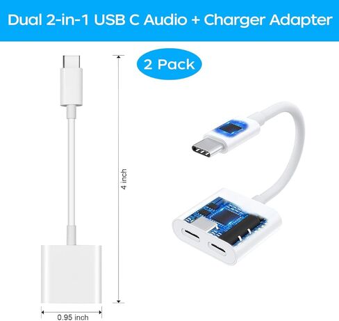 محول سماعة رأس USB من النوع C إلى USB C مزدوج مع شاحن، 2 حزمة 2 في 1 USB C Aux + مقسم محول شاحن لهاتف Samsung Galaxy S22 S21، Google Pixel 4 3 XL، iPad pro 2020/21، Huawei in Kuwait