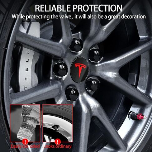 4 قطع من أغطية غبار الإطارات، غطاء ساق صمام من سبائك الألومنيوم، غطاء ساق صمام إطار السيارة 8V1، أغطية جذعية للصمام الخيطي ملحقات إطارات السيارة لطراز تيسلا Y/3، السيارات والشاحنات والدراجات النارية (أسود وفضي) in Kuwait