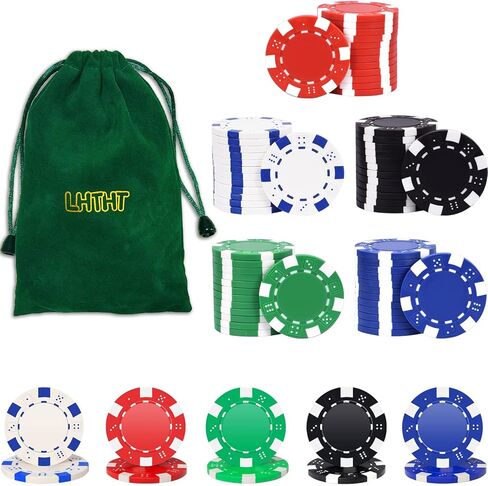 مجموعة رقائق البوكر، 11.7 جرام من رقائق البوكر، مجموعة البوكر مع حقيبة سماوية مخملية، لتعلم العد، تكساس هولديم، بلاك جاك، مستلزمات الحفلات الليلية (100 قطعة) in Kuwait
