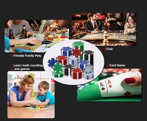 مجموعة رقائق البوكر، 11.7 جرام من رقائق البوكر، مجموعة البوكر مع حقيبة سماوية مخملية، لتعلم العد، تكساس هولديم، بلاك جاك، مستلزمات الحفلات الليلية (100 قطعة) in Kuwait