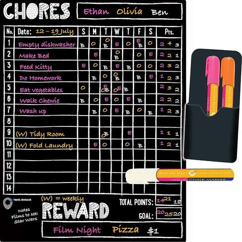 مخطط عمل مغناطيسي للأطفال، متعدد الأطفال والبالغين والعائلة 11 × 14 بوصة بالإضافة إلى 5 أقلام طباشير سائلة - مخطط مكافأة المسح الجاف، مخطط سلوك المسؤولية، سبورة بيضاء (أبيض) in Kuwait