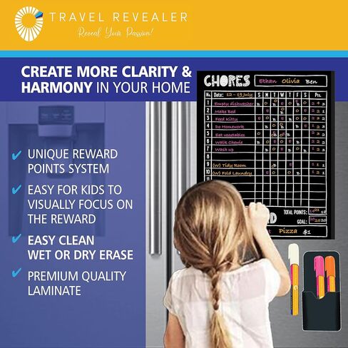 مخطط عمل مغناطيسي للأطفال، متعدد الأطفال والبالغين والعائلة 11 × 14 بوصة بالإضافة إلى 5 أقلام طباشير سائلة - مخطط مكافأة المسح الجاف، مخطط سلوك المسؤولية، سبورة بيضاء (أبيض) in Kuwait