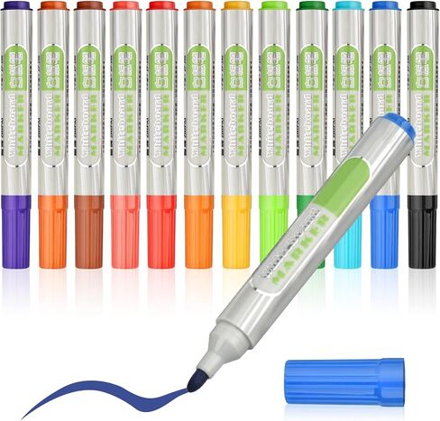 EooUooIP علامات المسح الجاف ذات رأس رصاصة، علامات السبورة البيضاء، المسح الجاف، 12 لونًا متنوعًا علامات السبورة البيضاء منخفضة الرائحة، علامات المسح الجاف الملونة، اللوازم المدرسية والمكتبية in Kuwait