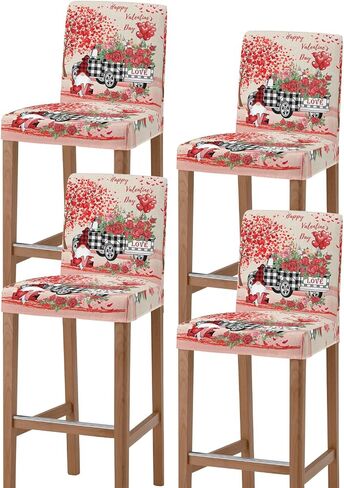 QueenKer Bar Stool Covers with Backs, Stretch Bar Stool Chair Cover Happy Valentine's Day Bufflo Plaid Truck with Flowers Washable Counter Stool High Chair Covers for Pub, Dining Room, Cafe, Set of 2 in Saudi Arabia